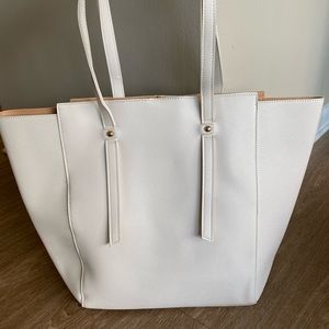 White leather tote bag